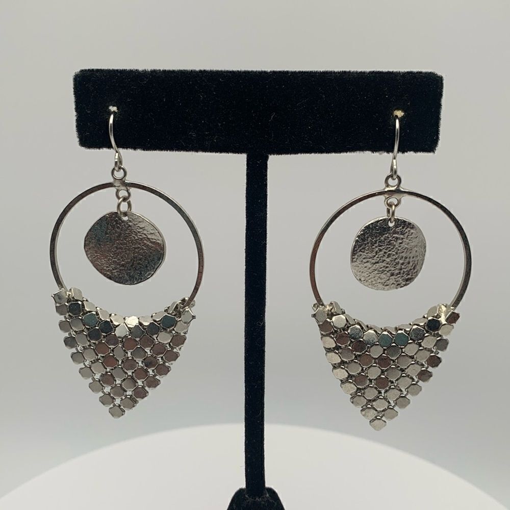 Lovely Vintage Boho Mesh earrings, Silver tone, Unmarked